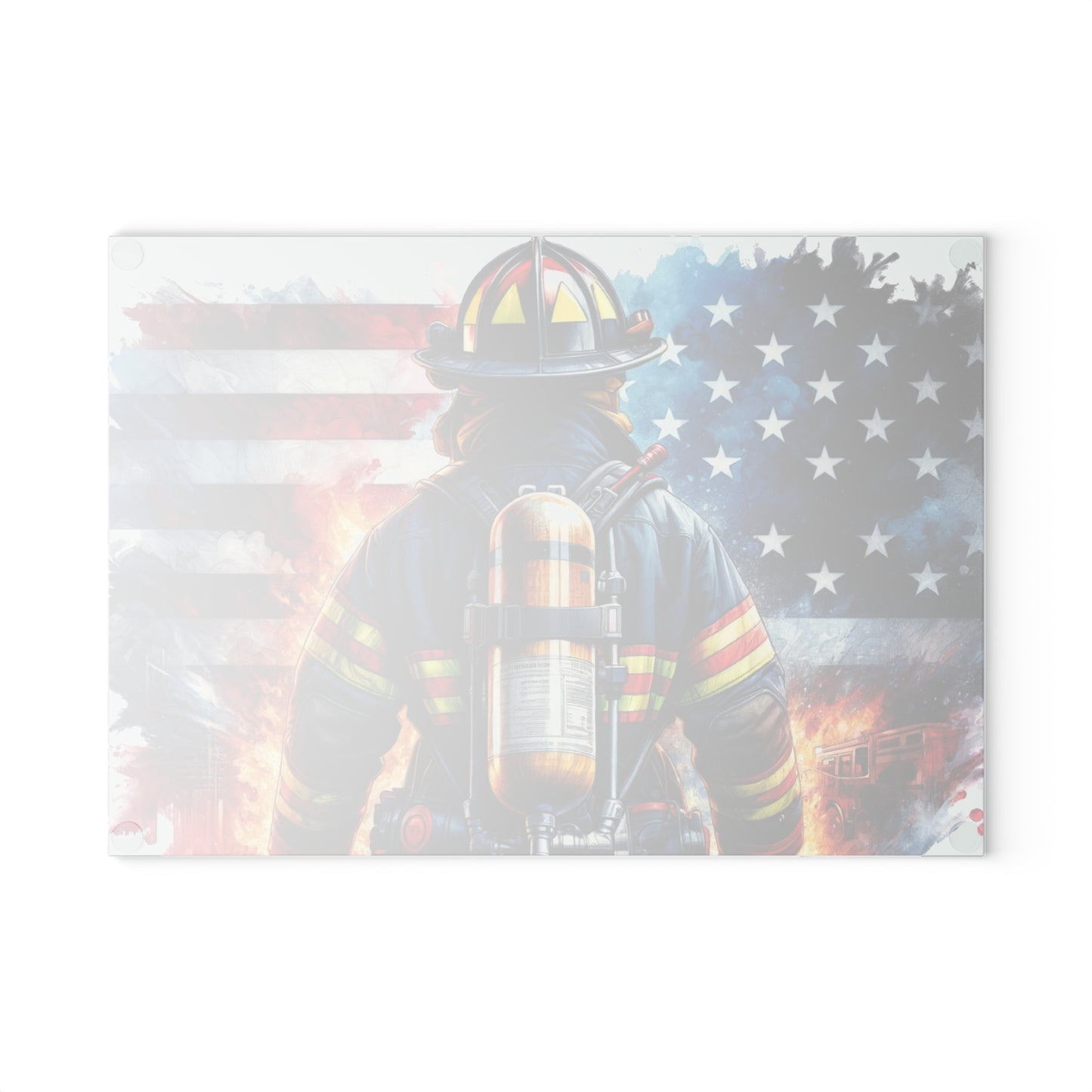 Firefighter American Flag Cutting Board – Courage and Service in Patriotic Style