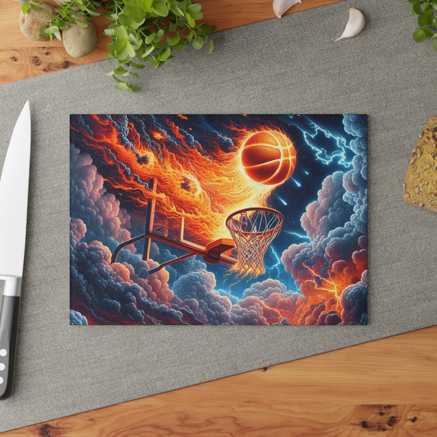 🔥 Fiery Basketball Slam Cutting Board – Bring the Heat to Your Kitchen