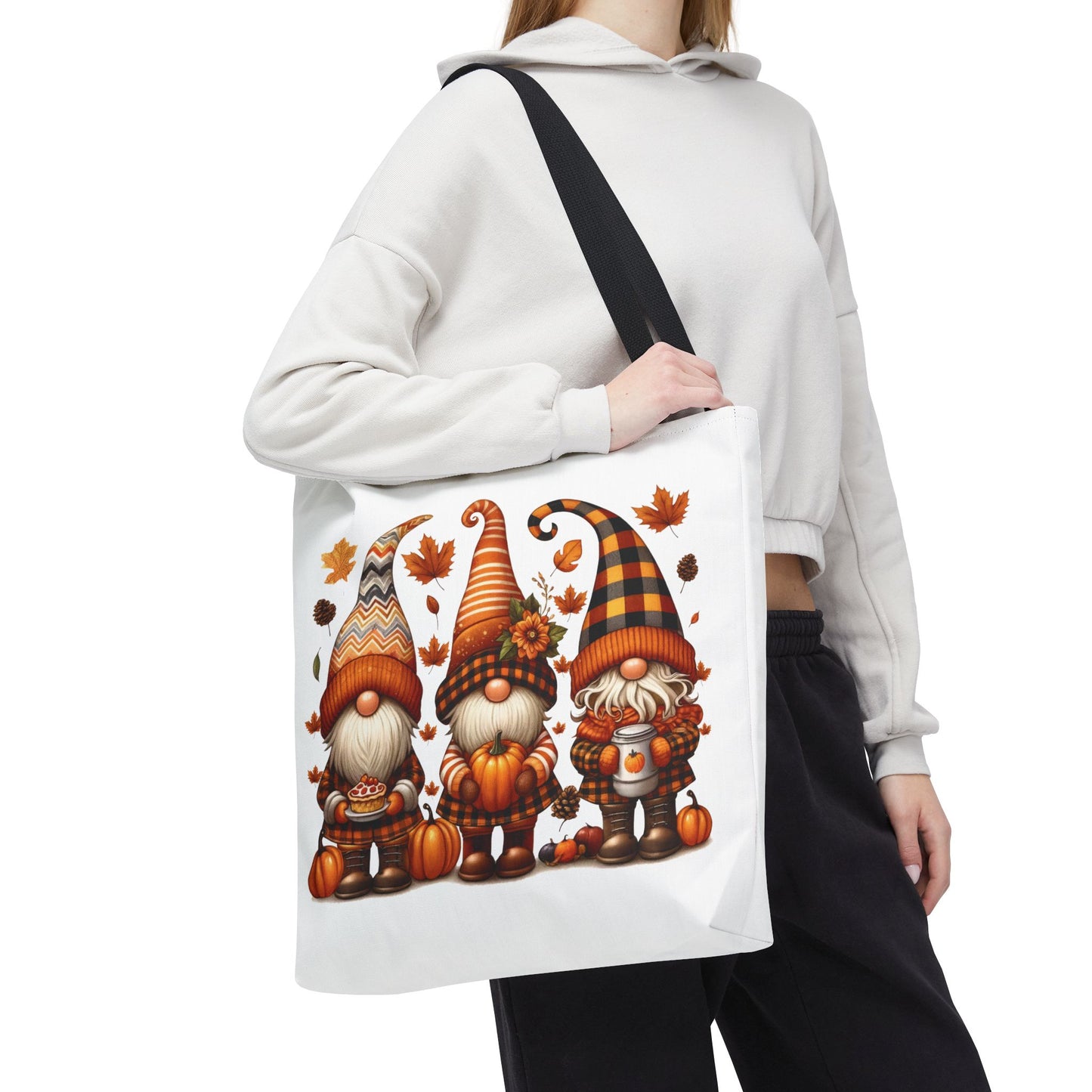 🍁 Autumn Gnome Trio Tote Bag – Cozy Fall Charm with Pumpkin Spice Magic