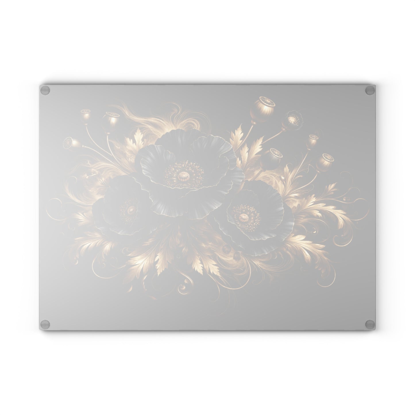 Black & Gold Floral Glass Cutting Board – Elegant Personalized Kitchen Cutting Board