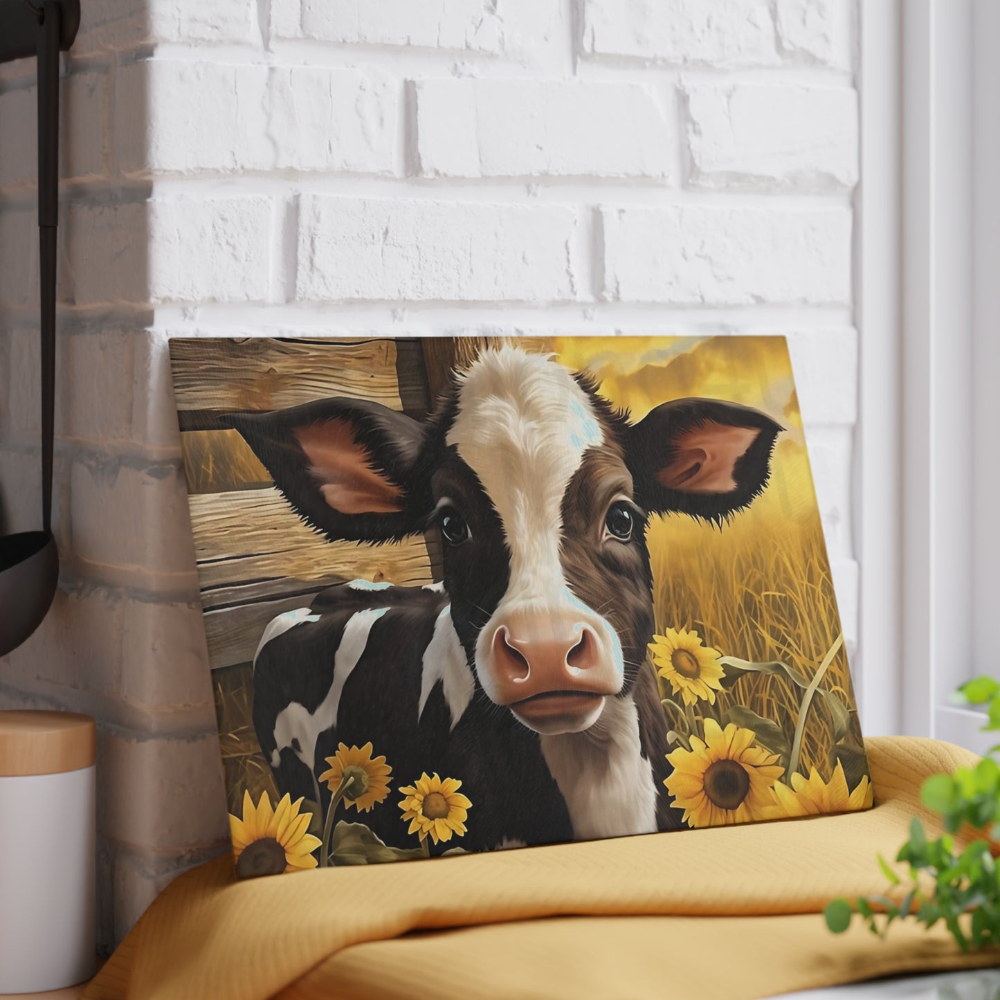 🐮🌻 Sunflower Calf Cutting Board – Rustic Farmhouse Beauty for Your Kitchen 🌾☀️