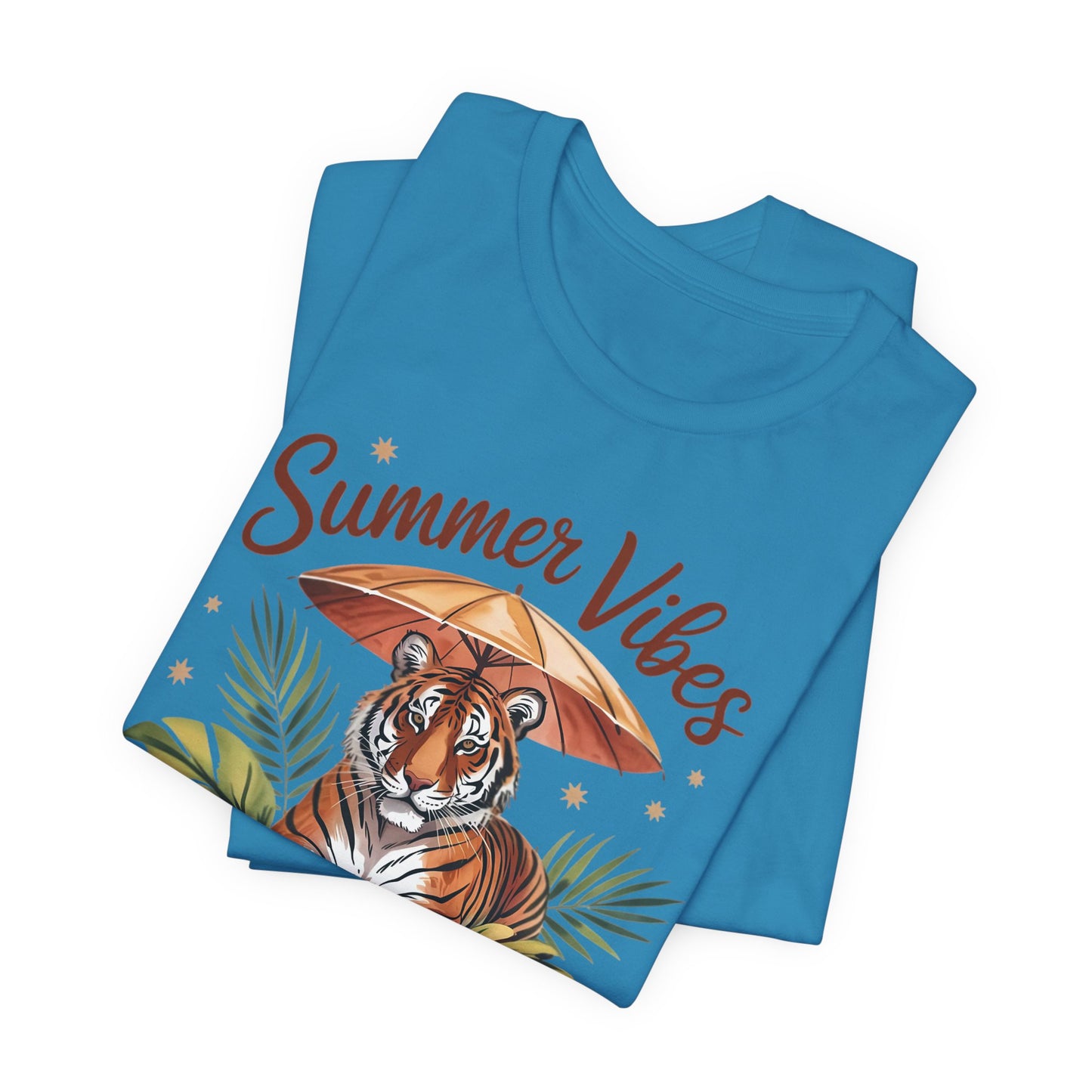 Camiseta Summer Vibes Tiger – Gráfico de palmeras de la selva con paraguas | Múltiples opciones de color