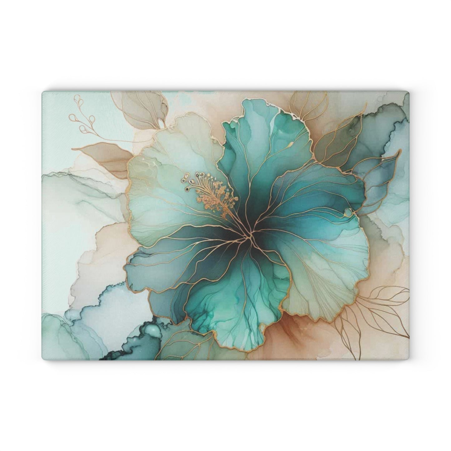 Teal Bloom Harmony Cutting Board – Soft Watercolor Floral Kitchen Art