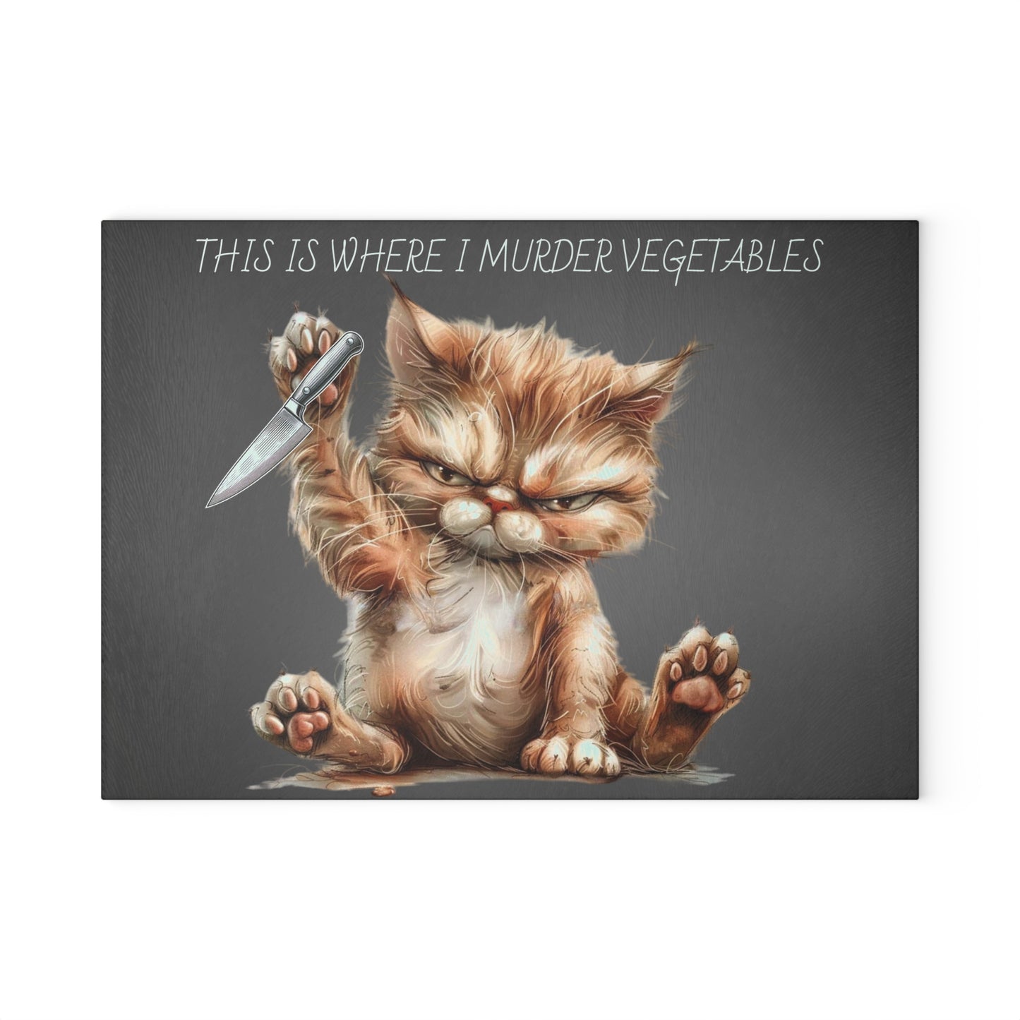 "This is Where I Murder Vegetables" – Funny Cat Glass Cutting Board