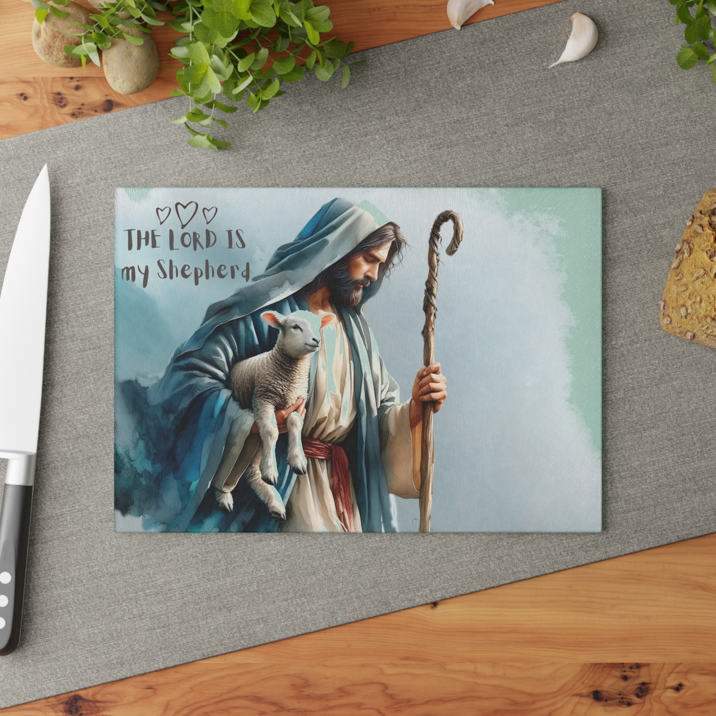 Tabla de cortar de Jesús, tabla de cortar de vidrio templado, tabla de charcutería, tabla de cortar, regalo de inauguración de la casa, tabla de cortar personalizada