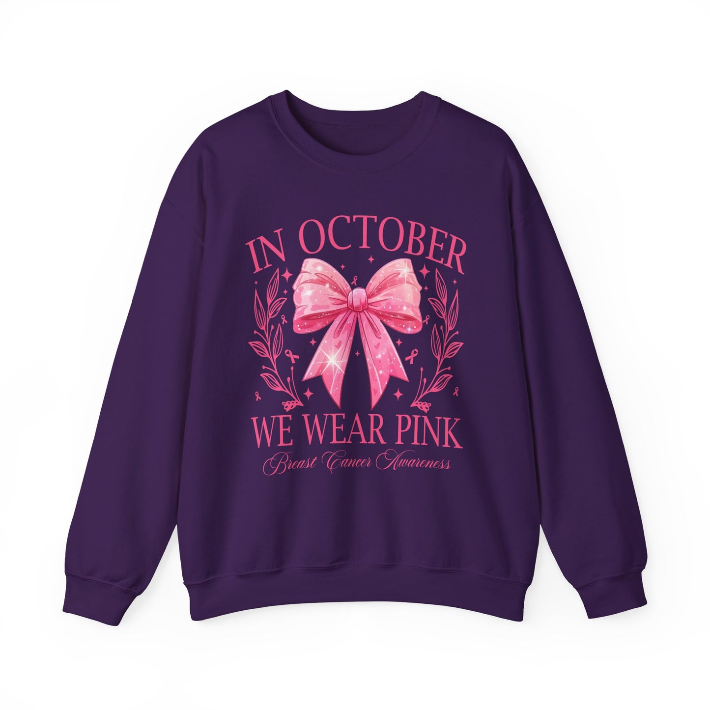 🎀✨ In October We Wear Pink Sweatshirt – Elegant Bow Breast Cancer Awareness Crewneck