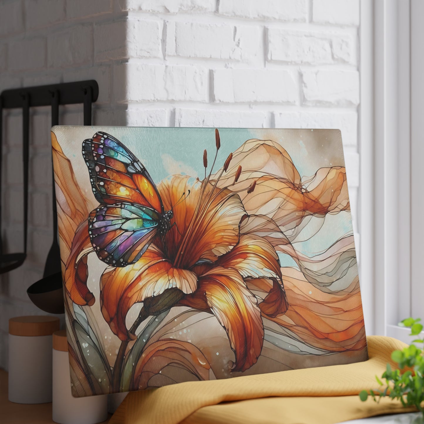 Flower & Butterfly Tempered Glass Cutting Board – A Touch of Nature’s Grace