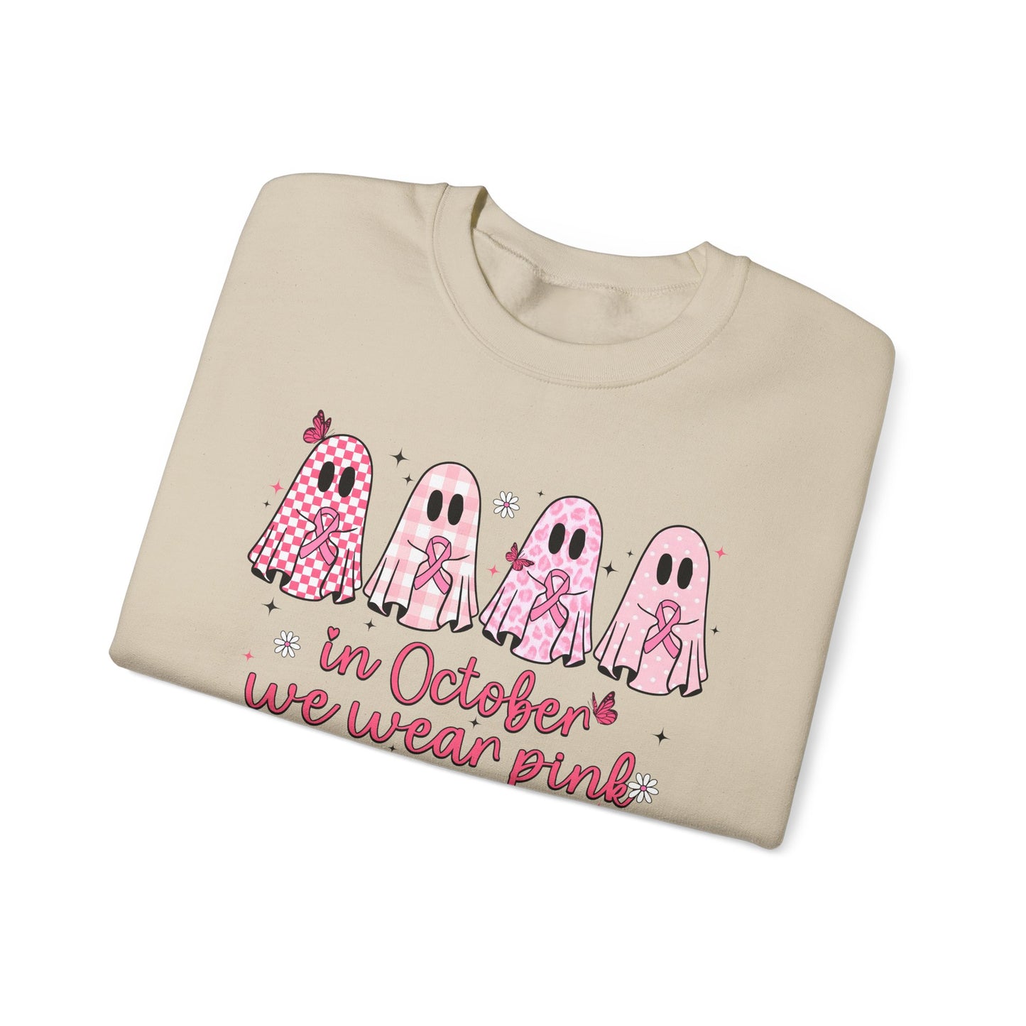 🎀👻 In October We Wear Pink Sweatshirt – Breast Cancer Awareness Halloween Ghosts