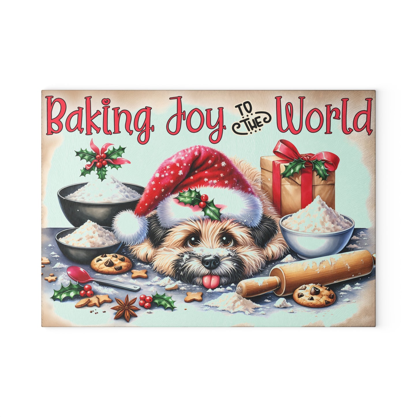 🎄 Baking Joy to the World Puppy Cutting Board – Sweet Holiday Kitchen Cheer 🎅🐾