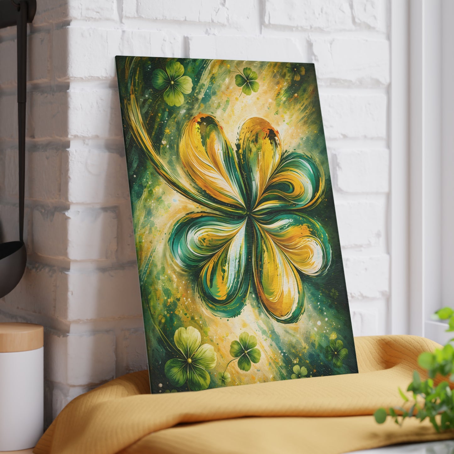 St. Patrick’s Day Clover Glass Cutting Board – Festive Green Shamrock Kitchen Accent