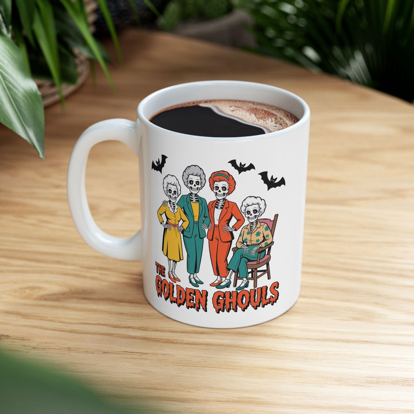💀👵 The Golden Ghouls Mug – Funny Skeleton Halloween Coffee Cup 🎃☕
