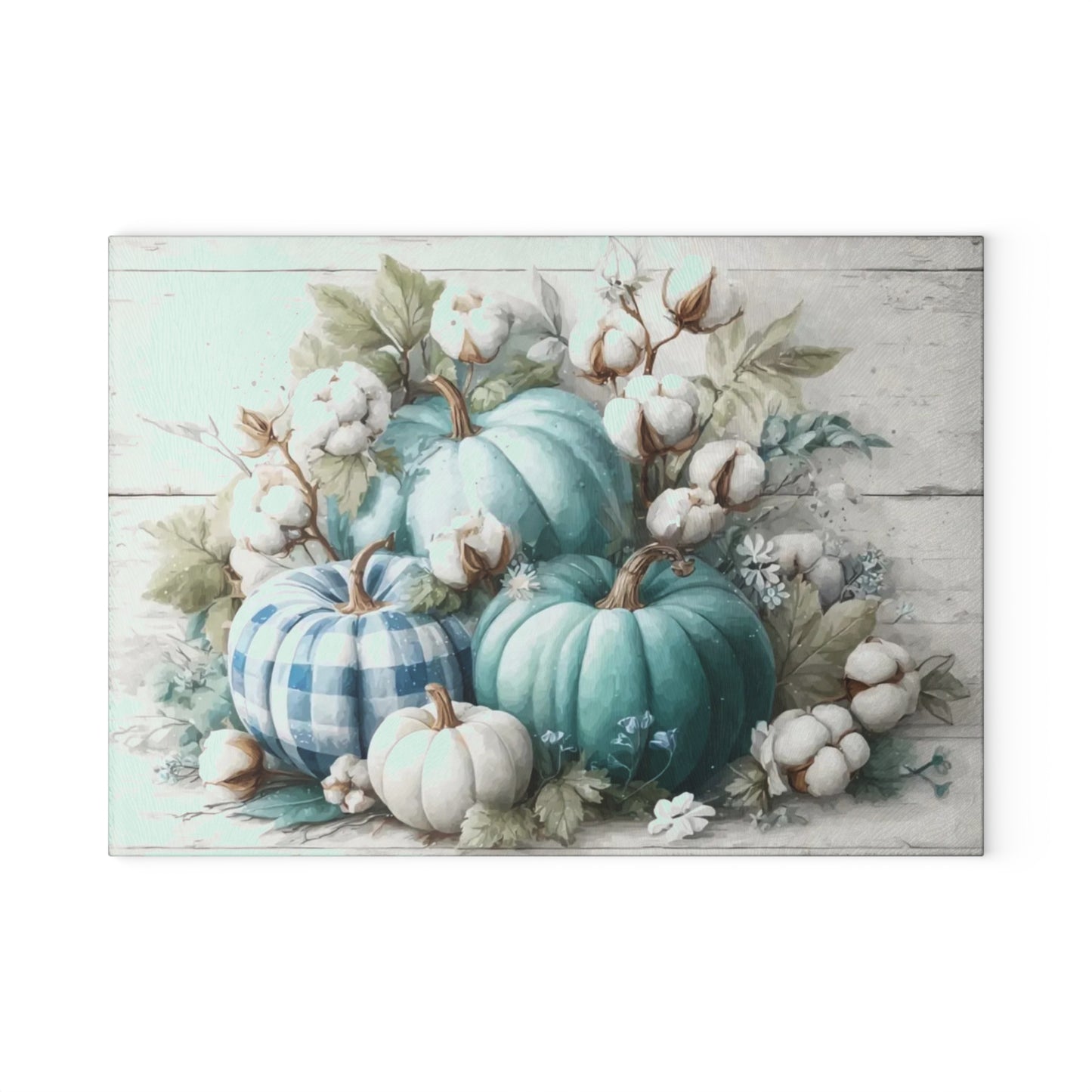 🎃🧵 “Teal Pumpkin Patch” Tempered Glass Board – Cozy Country Autumn