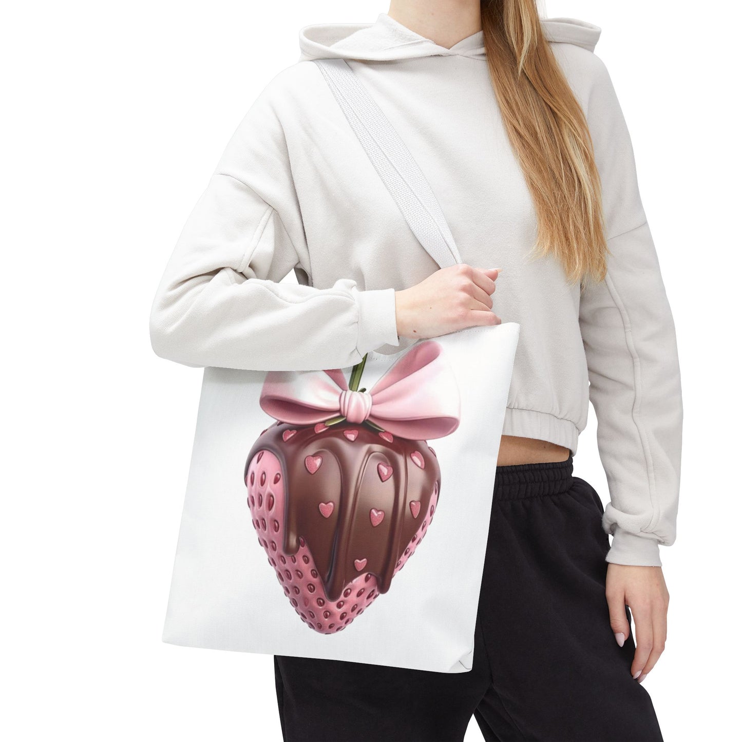 🍓 Chocolate-Dipped Strawberry Tote Bag – Sweet, Romantic & Practical 🍫