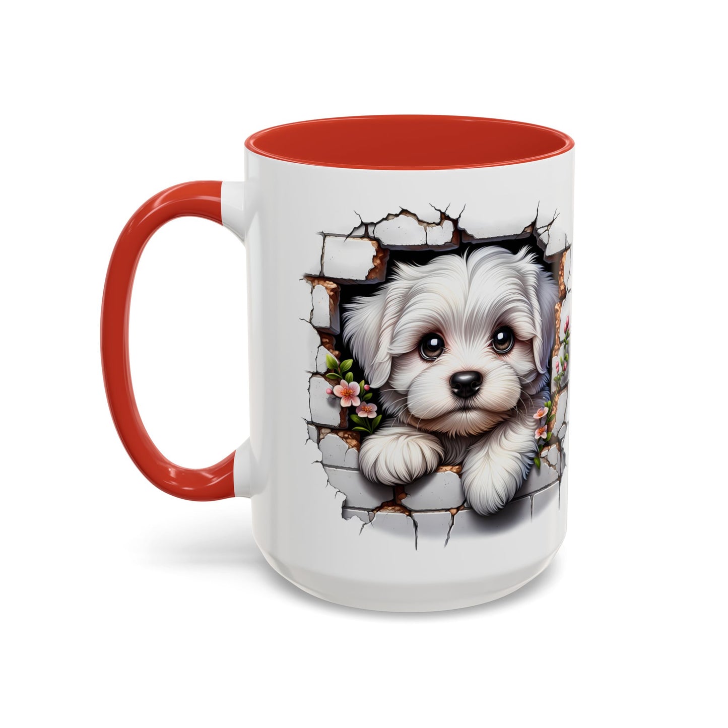 🎀🐶 Maltese Puppy Accent Mug – Cute Peek-Through Dog Design for Animal Lovers ☕💖