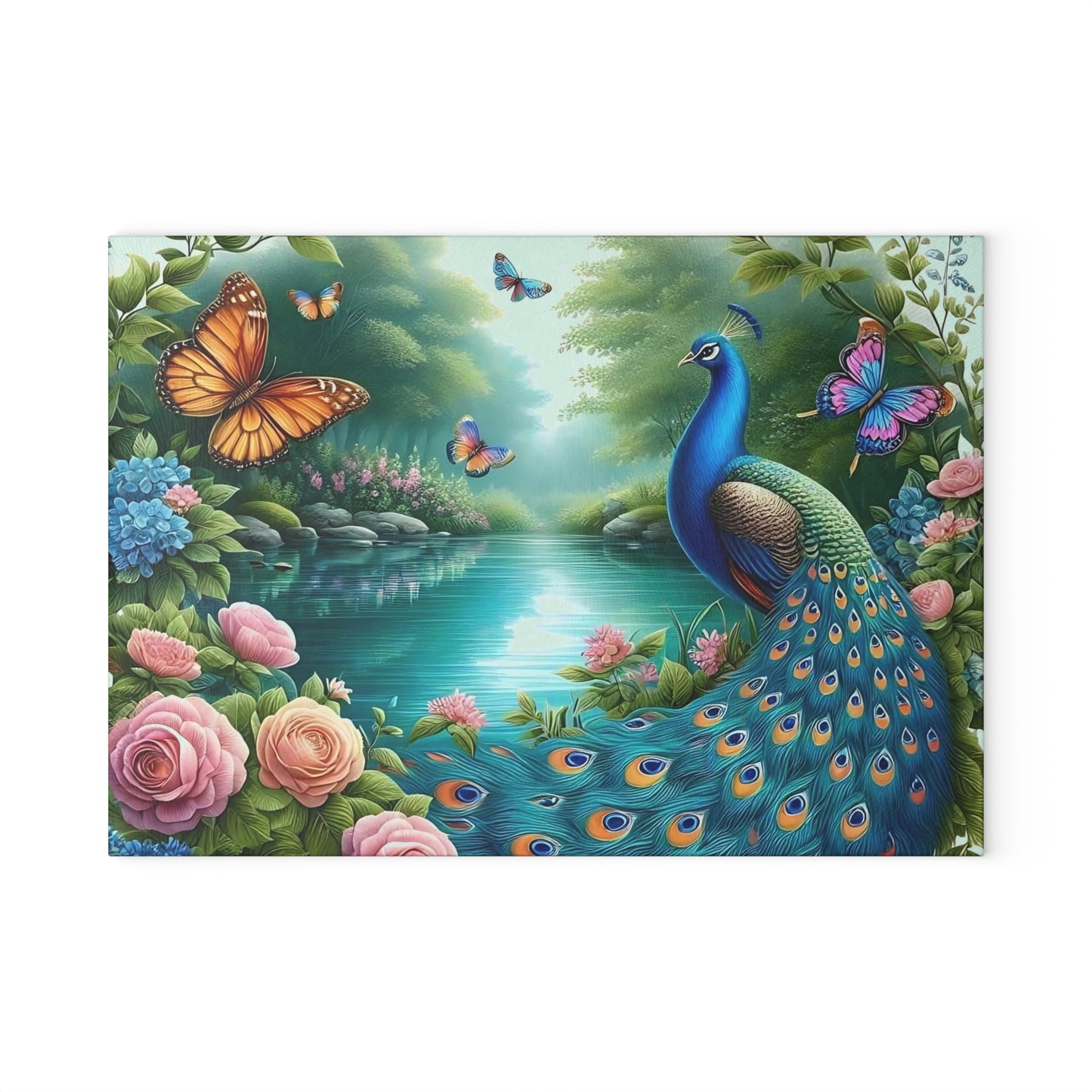 Peacock decor, butterfly decor, cutting board, kitchen decor, kitchen art, serving board, peacock gift, butterfly gift, floral cutting board