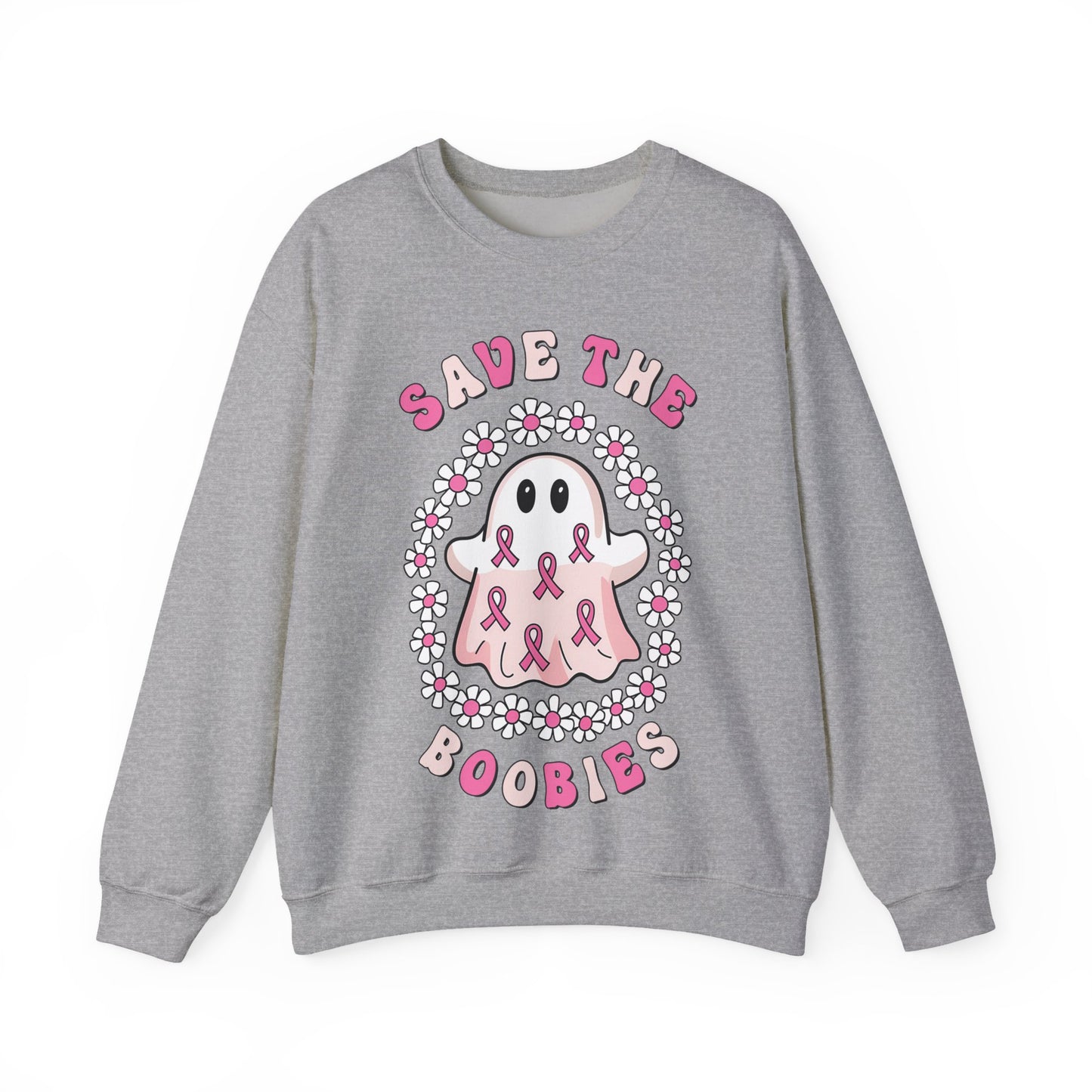 👻🎀 Save the Boobies Ghost Sweatshirt – Cute Breast Cancer Awareness Crewneck
