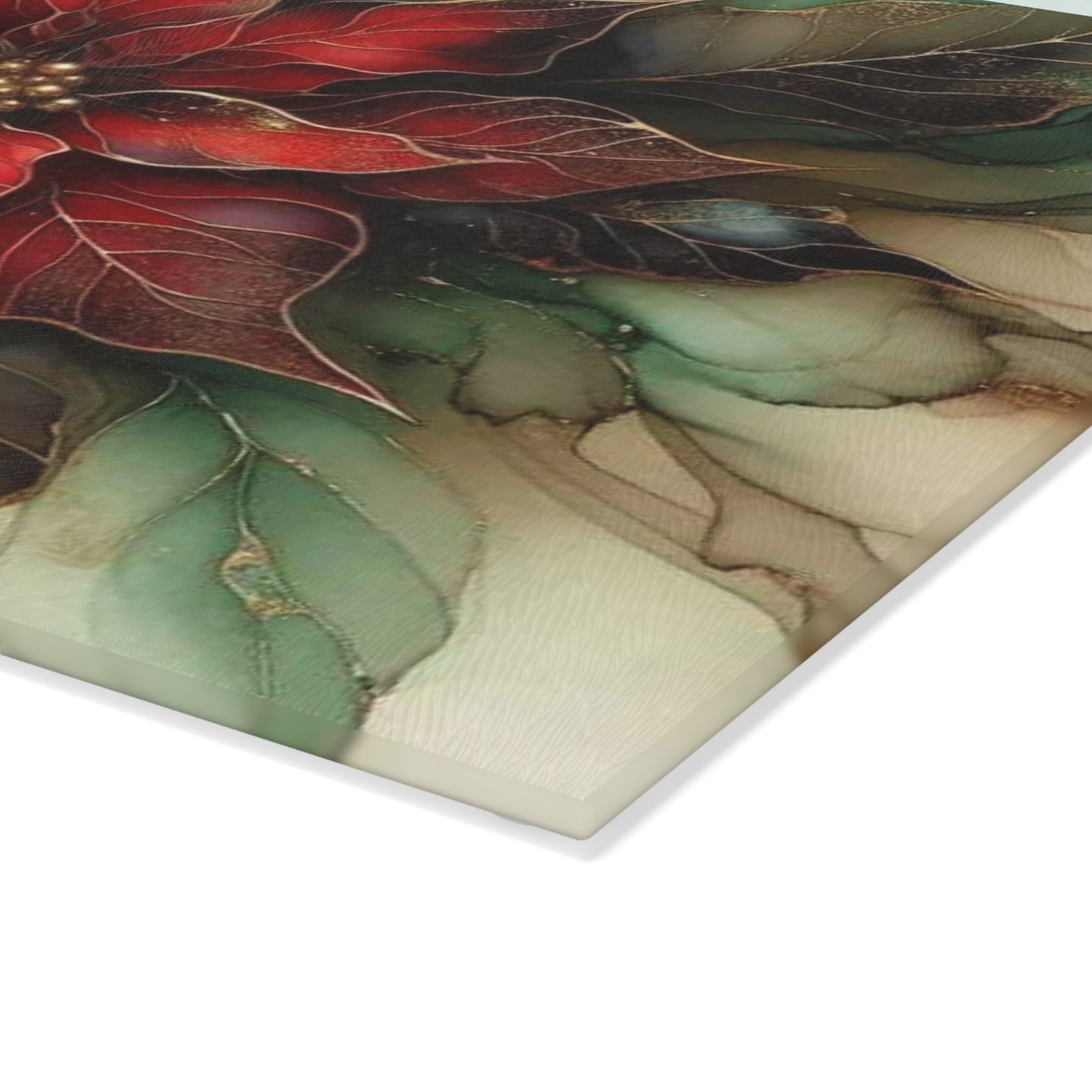 🎄 Elegant Poinsettia Bloom – Holiday Art Tempered Glass Cutting Board