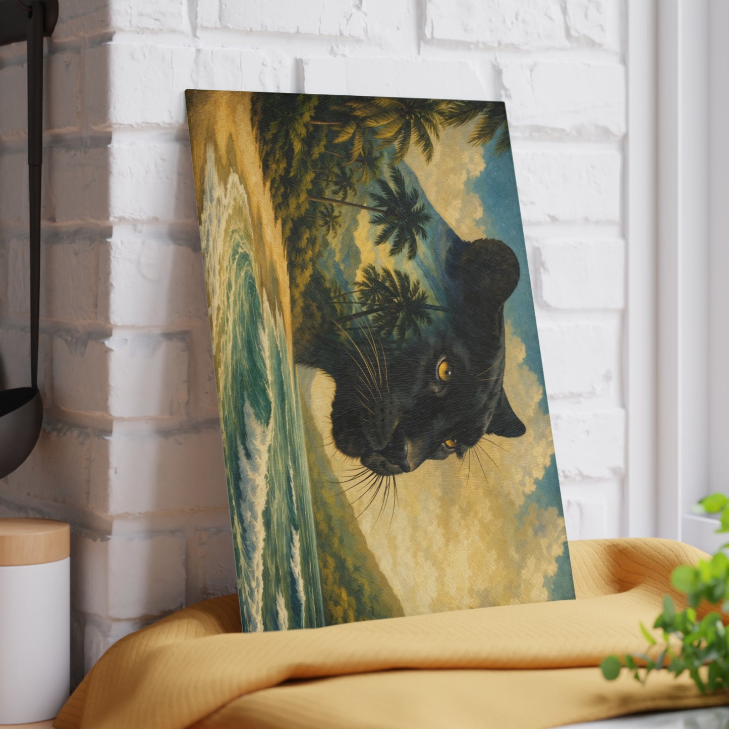Black Panther Tropical Beach Glass Cutting Board – Exotic Wildlife Coastal Artwork