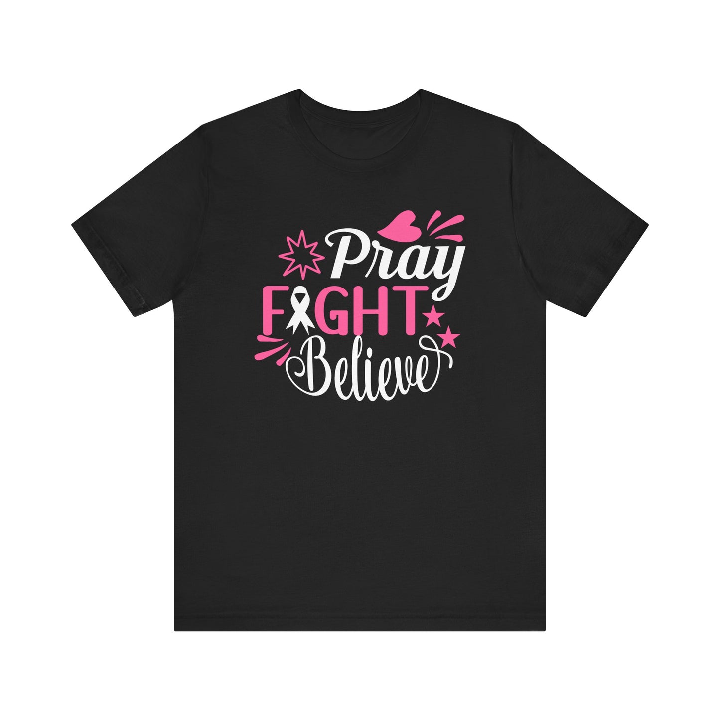 💗 Pray Fight Believe – Breast Cancer Awareness T-Shirt 🎗️