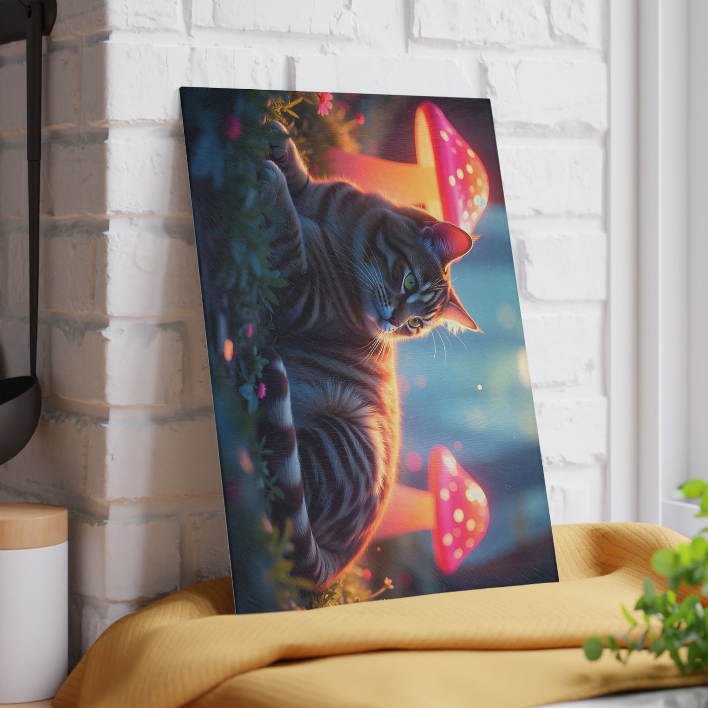 🐱🍄 Cat and Mushroom Cutting Board – Whimsical Nighttime Magic 🌌