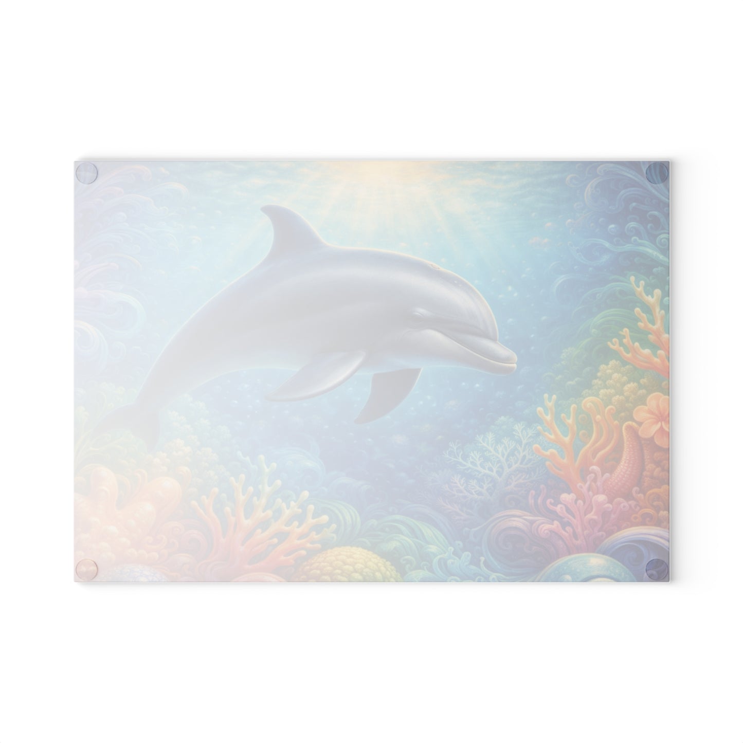 Peaceful Dolphin Glass Cutting Board – Tranquil Ocean Life Artwork