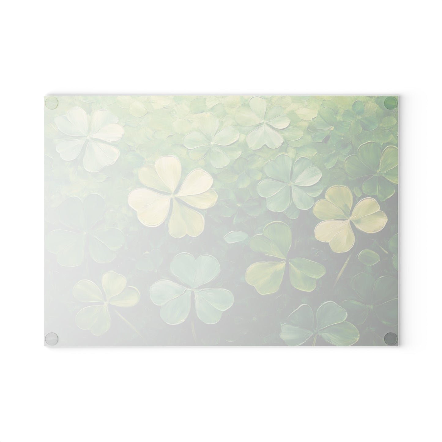 Shamrock Meadow Glass Cutting Board – Painterly Green Clover Kitchen Accent