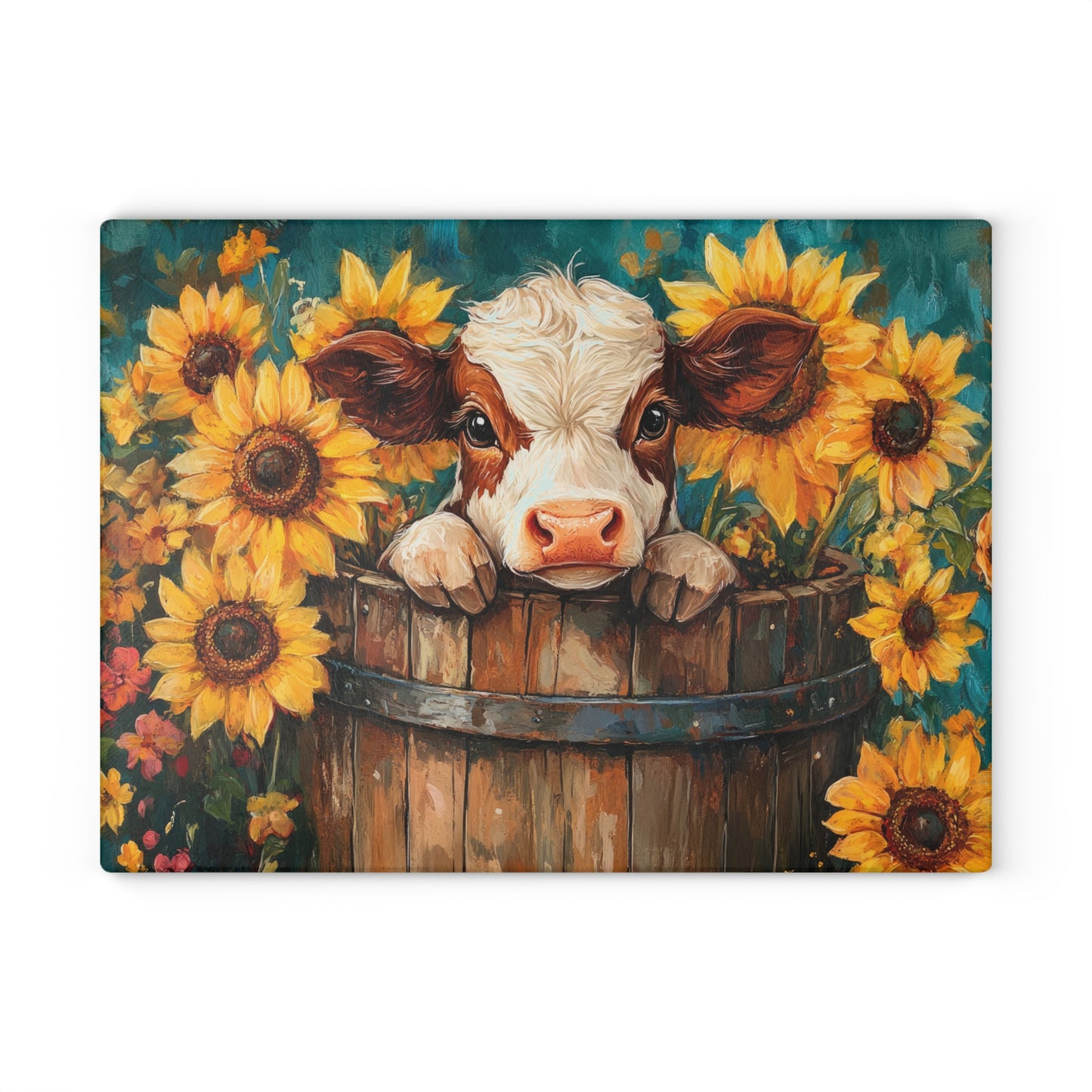 🌻🐄 Rustic Sunflower Calf Cutting Board – Country Charm Meets Timeless Elegance 🌾✨