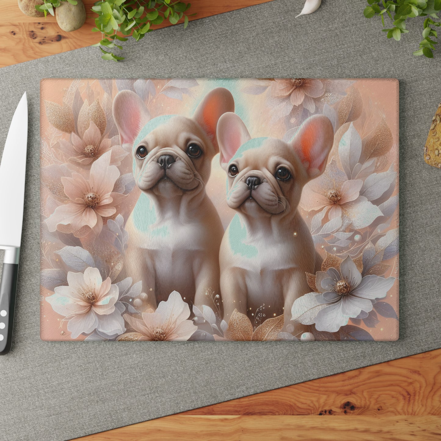 🐾 Elegant French Bulldog Floral Cutting Board – Chic Style for Dog Lovers 🌸