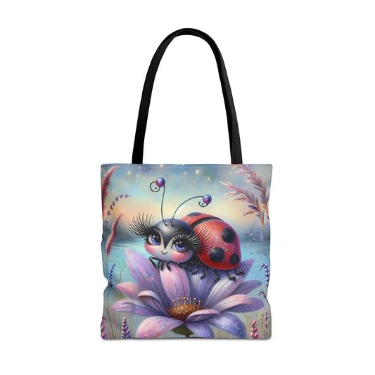 🐞 Mariquita sobre una flor junto al lago – Bolsa de tela inspirada en la naturaleza