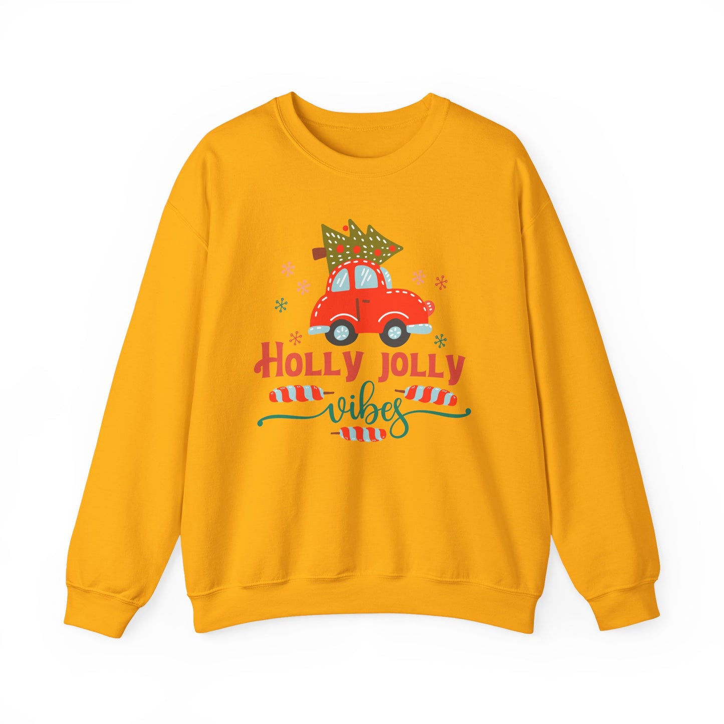 🎄🚗 Holly Jolly Vibes Crewneck – Cute Red Car & Tree Graphic