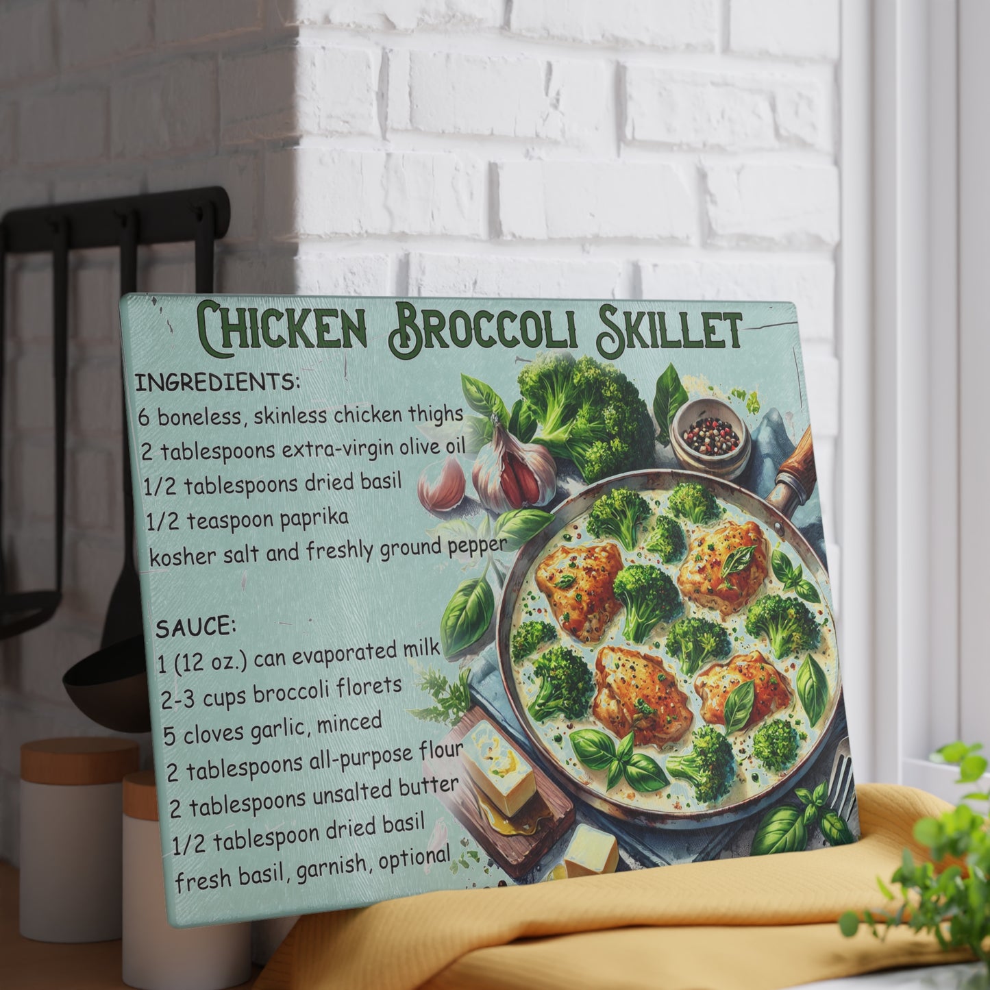 🍗 Chicken Broccoli Skillet – Easy Dinner Recipe Cutting Board