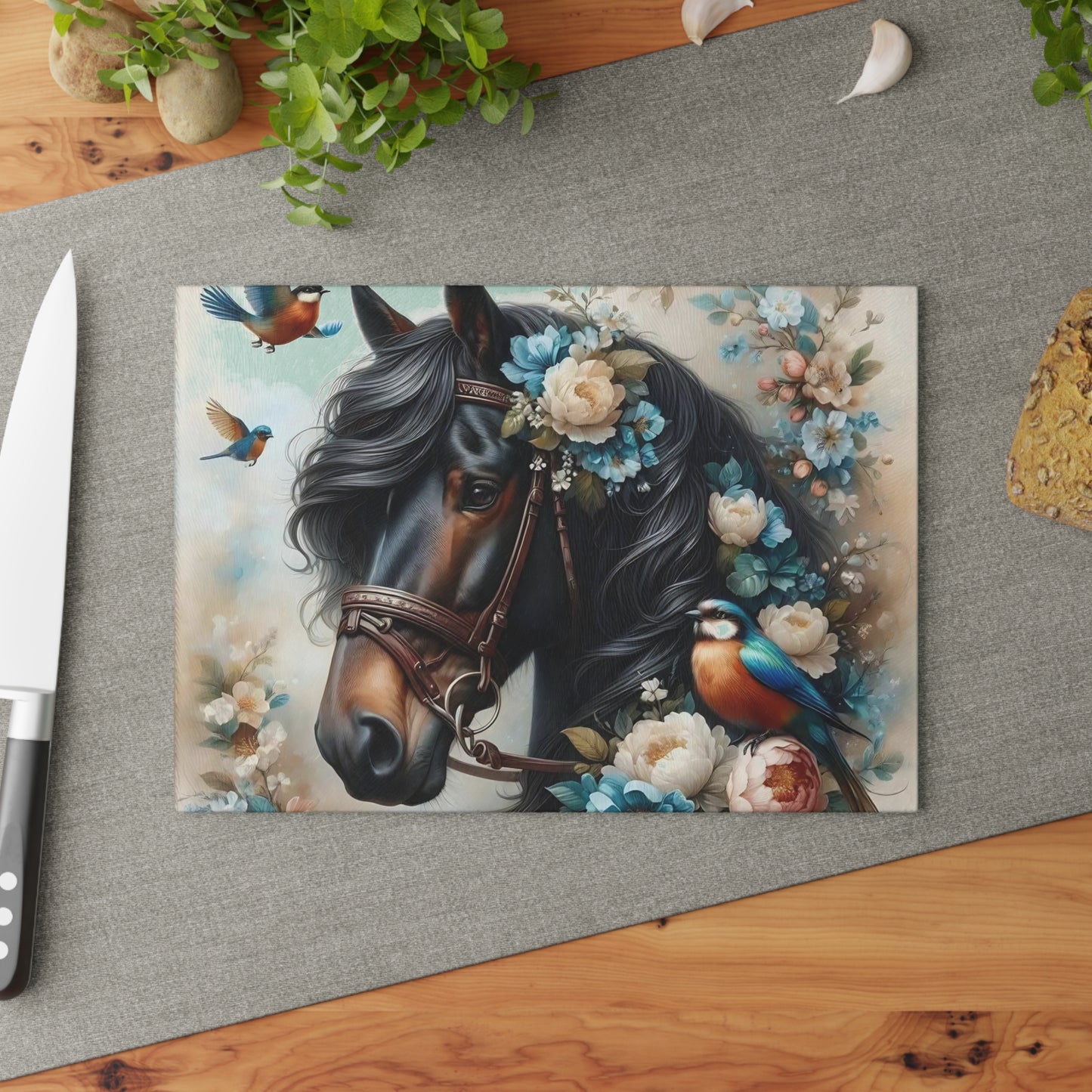 Hermosa tabla de cortar de caballo, tabla de cortar de vidrio templado, tabla de charcutería, tabla de cortar, regalo de inauguración de la casa, tabla de cortar personalizada