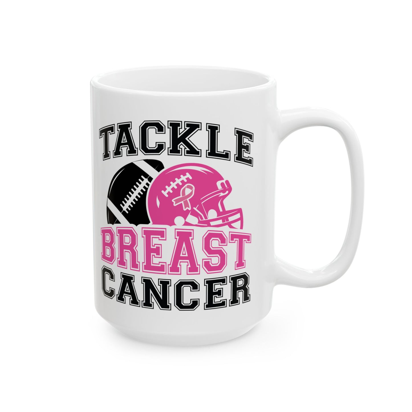 🏈🎀 Tackle Breast Cancer Mug – Football Strength Meets Awareness 💗