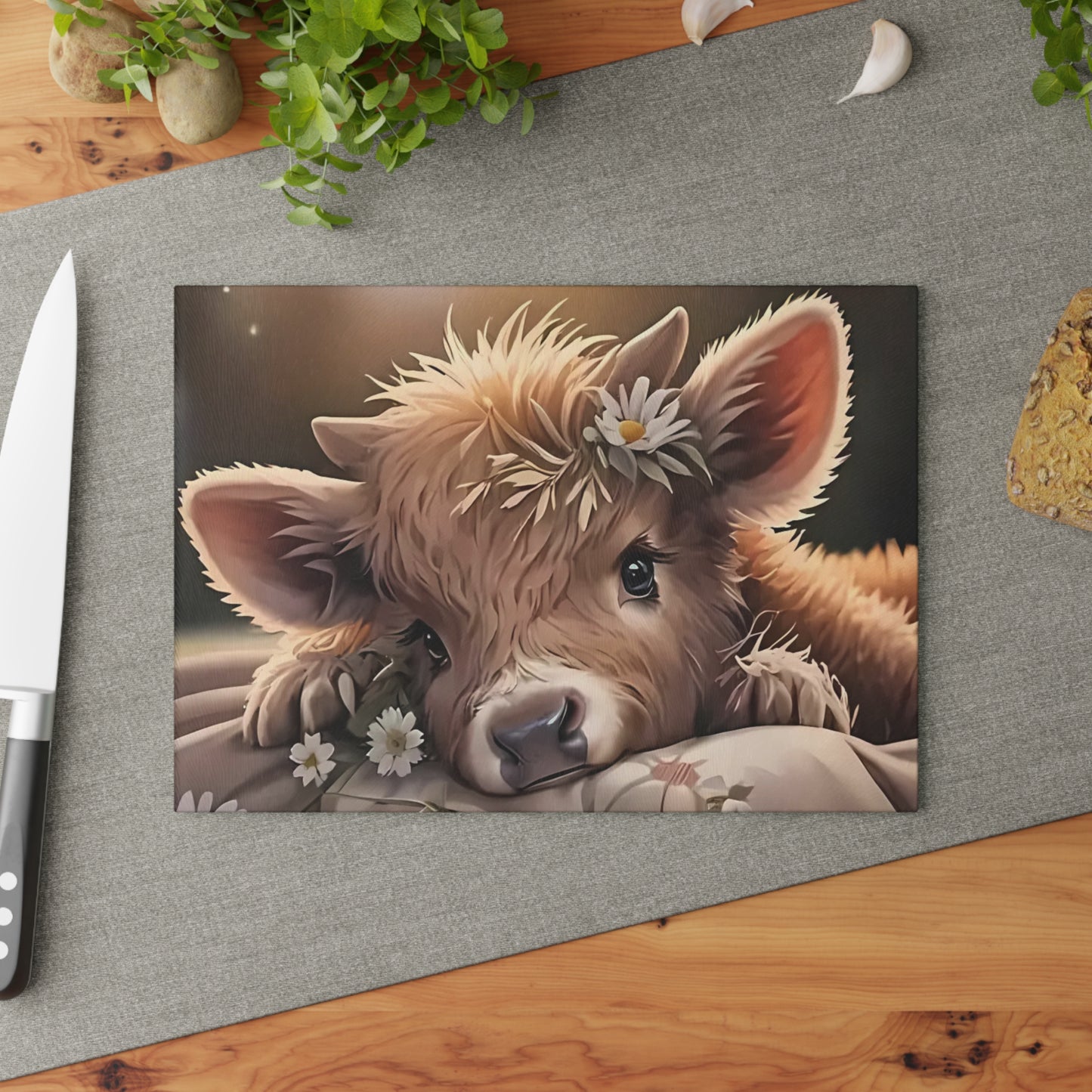 🐮🌼 Daisy Highland Calf Cutting Board – Country Charm with Sweet Simplicity 🌸🐮
