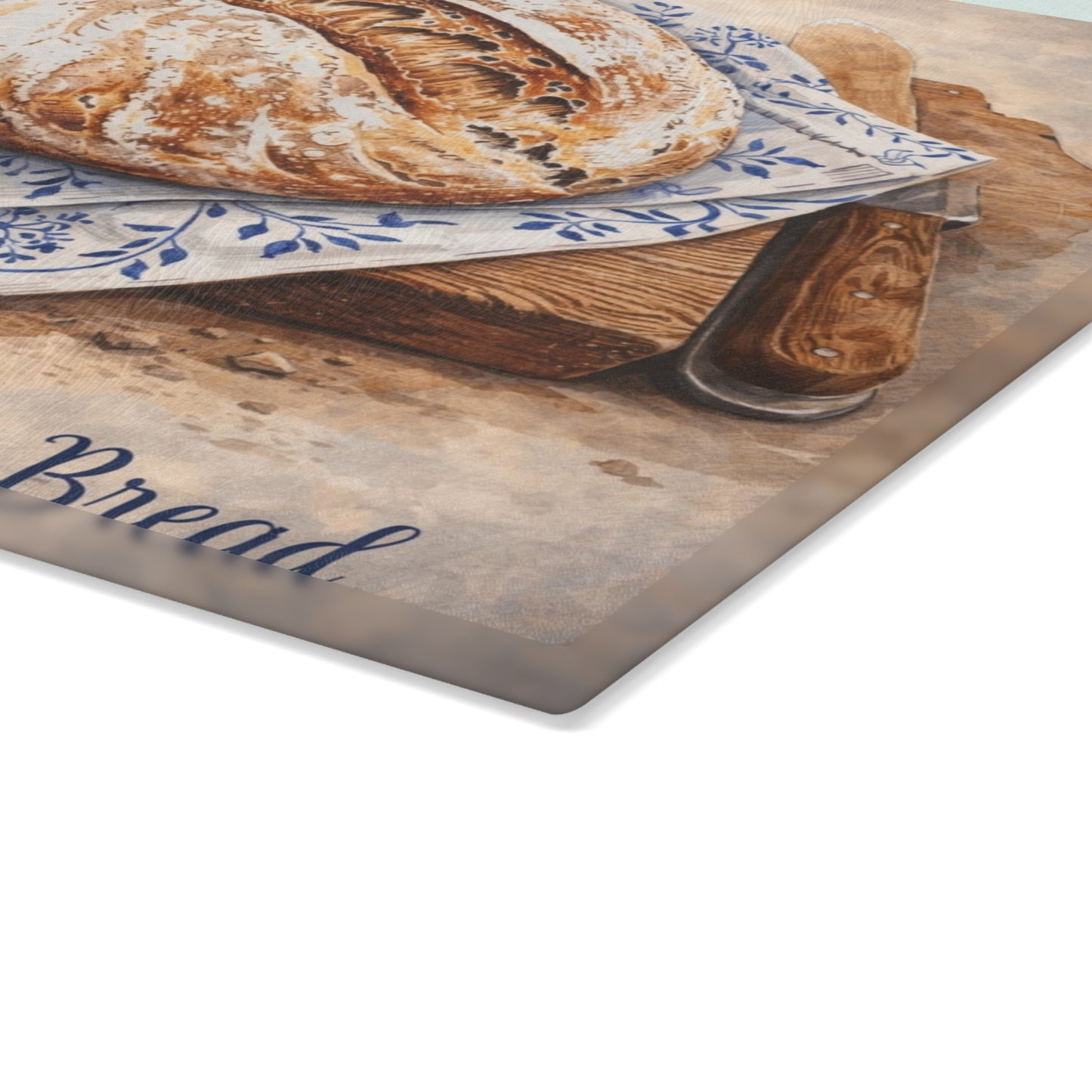 Give Us This Day Glass Cutting Board – Rustic Bread Artwork with Faith-Inspired Message