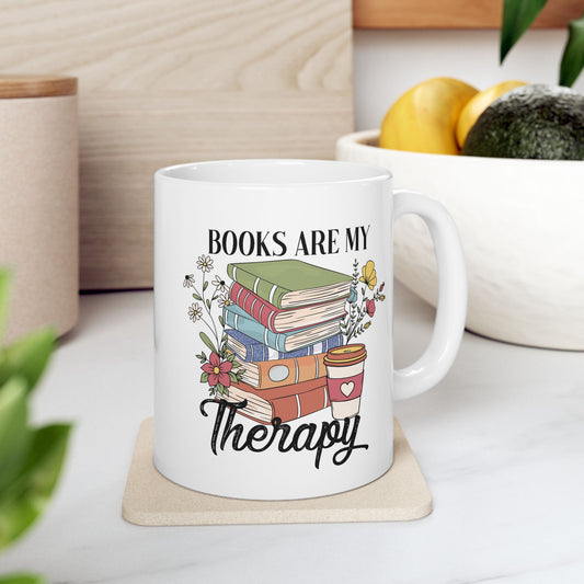 ☕📚 Book Lover’s Coffee Mug – Stacked Stories & Sips of Joy 🌼