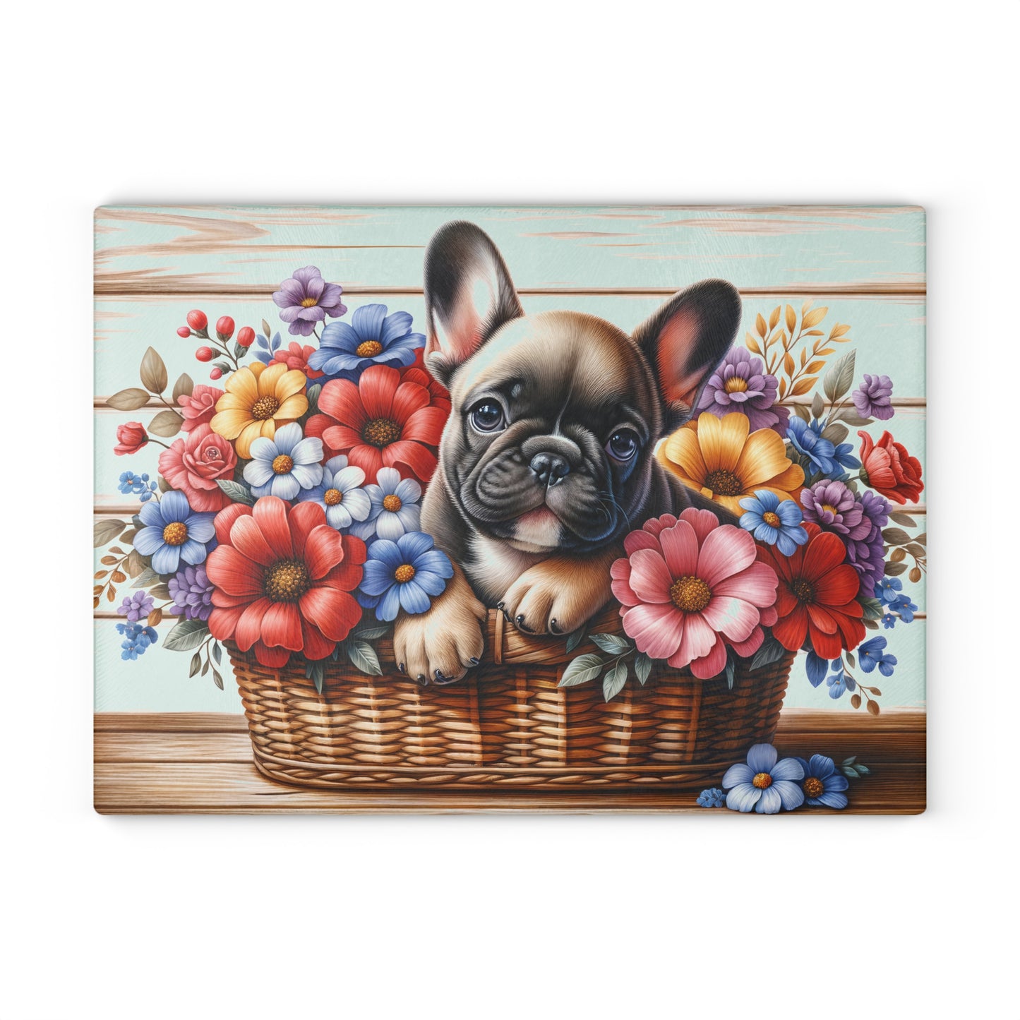 🐶🌸 French Bulldog in Basket Cutting Board – Adorable Elegance for Your Kitchen 🌼