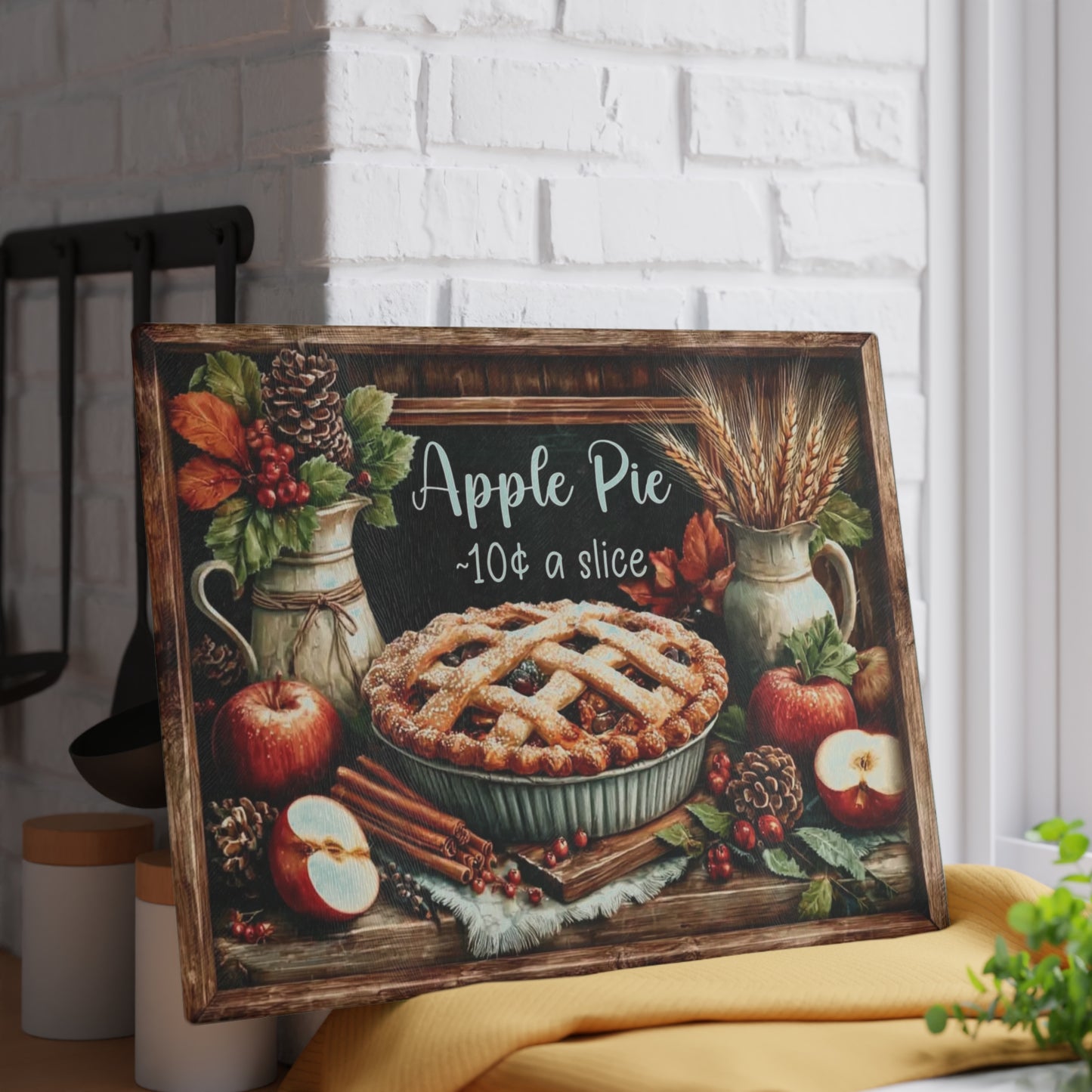🥧🍎 “Apple Pie – 10¢ a Slice” Tempered Glass Board – Vintage Bakery Charm