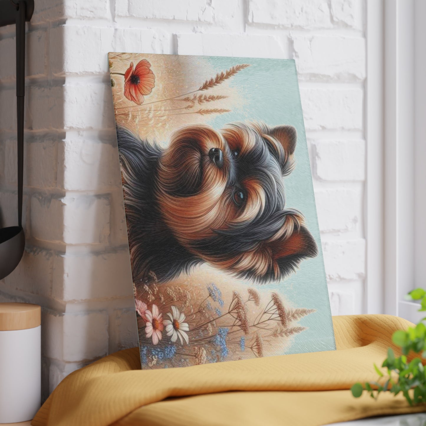 Yorkshire Terrier, tabla de cortar, regalo para amantes de los perros, vidrio templado, regalo de inauguración de la casa, tabla de charcutería, regalo único, regalo de chef