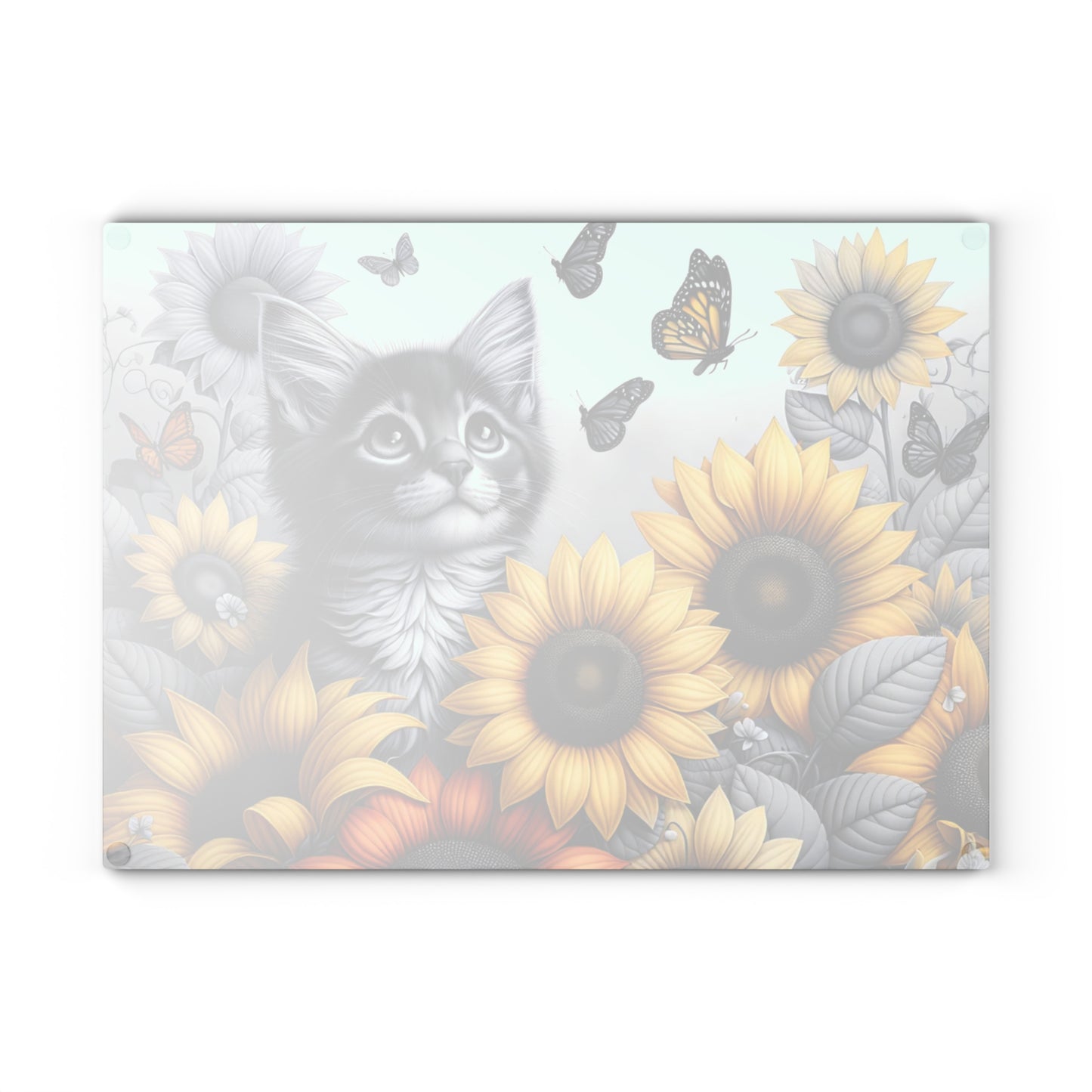 🐾🌻 Kitten & Sunflowers Cutting Board – Whimsical Rustic Farmhouse Charm with Butterflies ✨🐈🦋