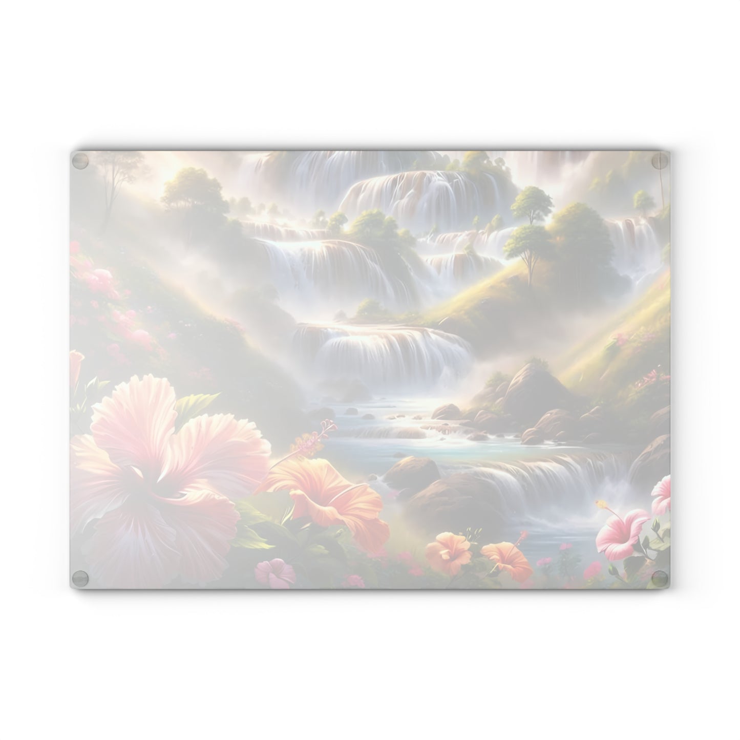 Tabla de cortar de vidrio Cascading Dreams: un paisaje floral encantado para amantes de la naturaleza
