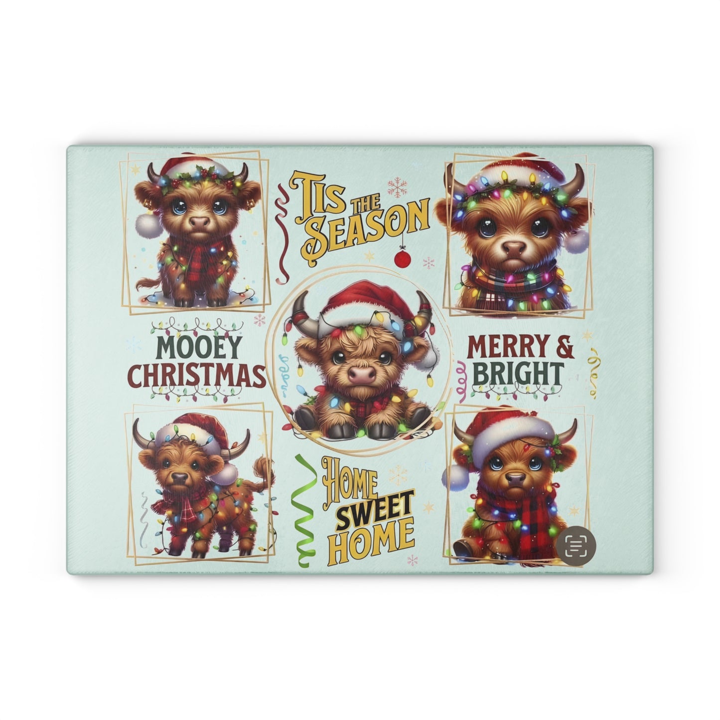 🎄 ’Tis the Season Highland Cow – Merry & Bright Christmas Cutting Board