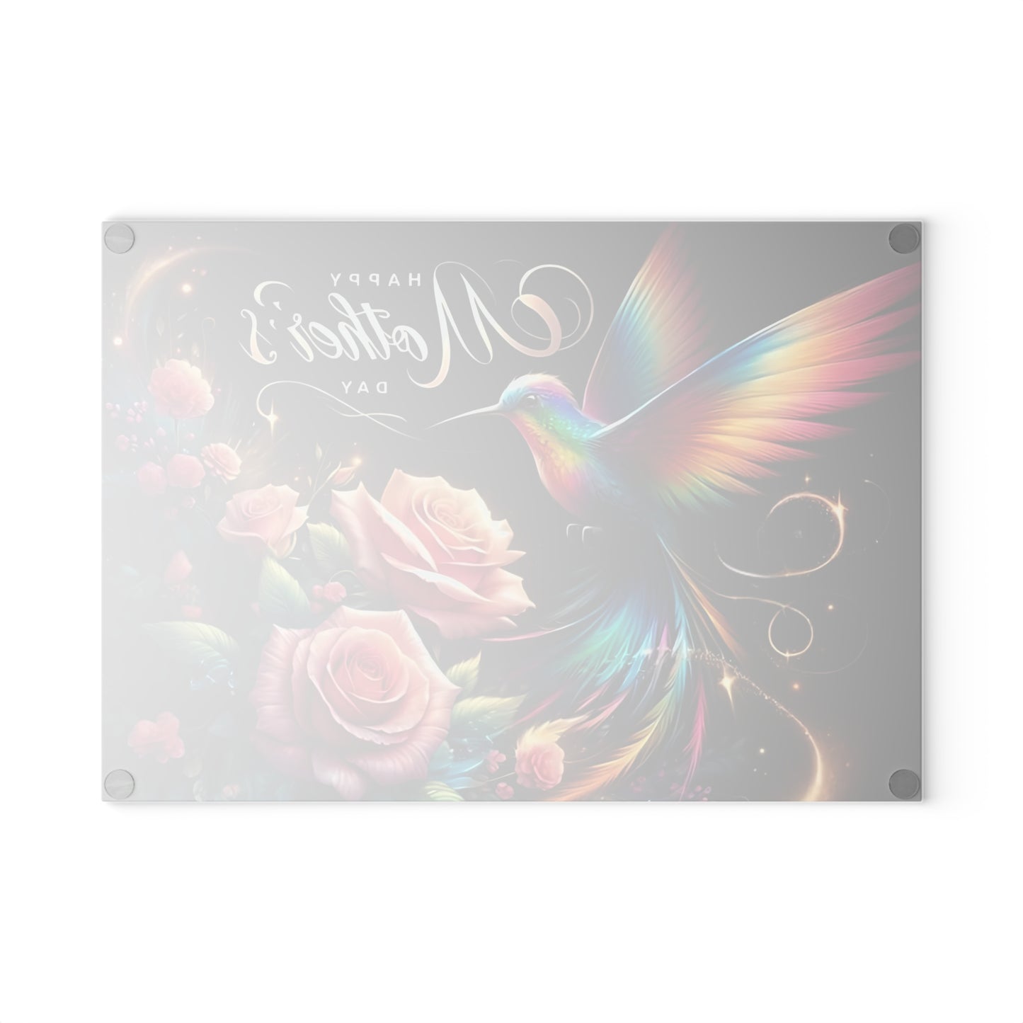 Hummingbird & Roses Tempered Glass Cutting Board – Floral Kitchen Decor, Spring Gift, Mother’s Day Present