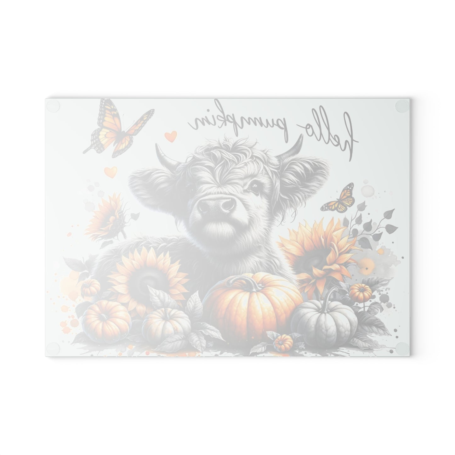 🐮🎃 Hello Pumpkin Highland Cow Cutting Board – Autumn Charm with Sunflowers & Butterflies 🍂🦋