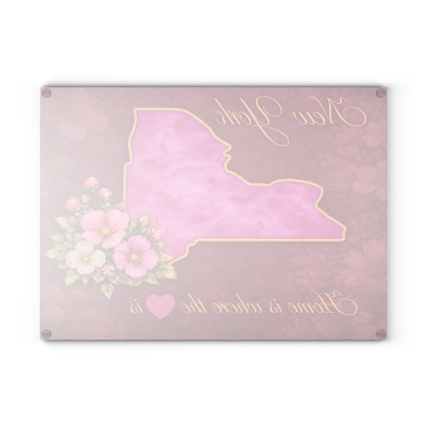 New York State Home is Where the Heart Is Glass Cutting Board – Floral State Pride Kitchen Decor