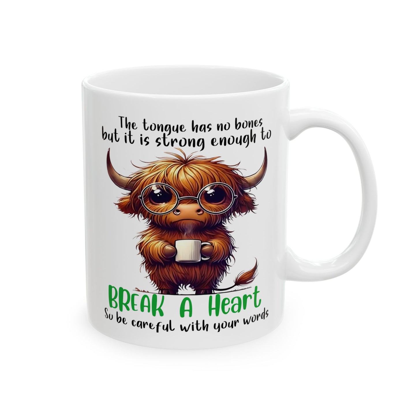 Taza de café "Rompe un corazón" de vaca de las Tierras Altas: un dulce recordatorio con un mensaje poderoso