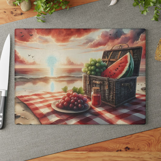 Tabla de cortar de vidrio para picnic en la playa: un sabor a verano junto al mar