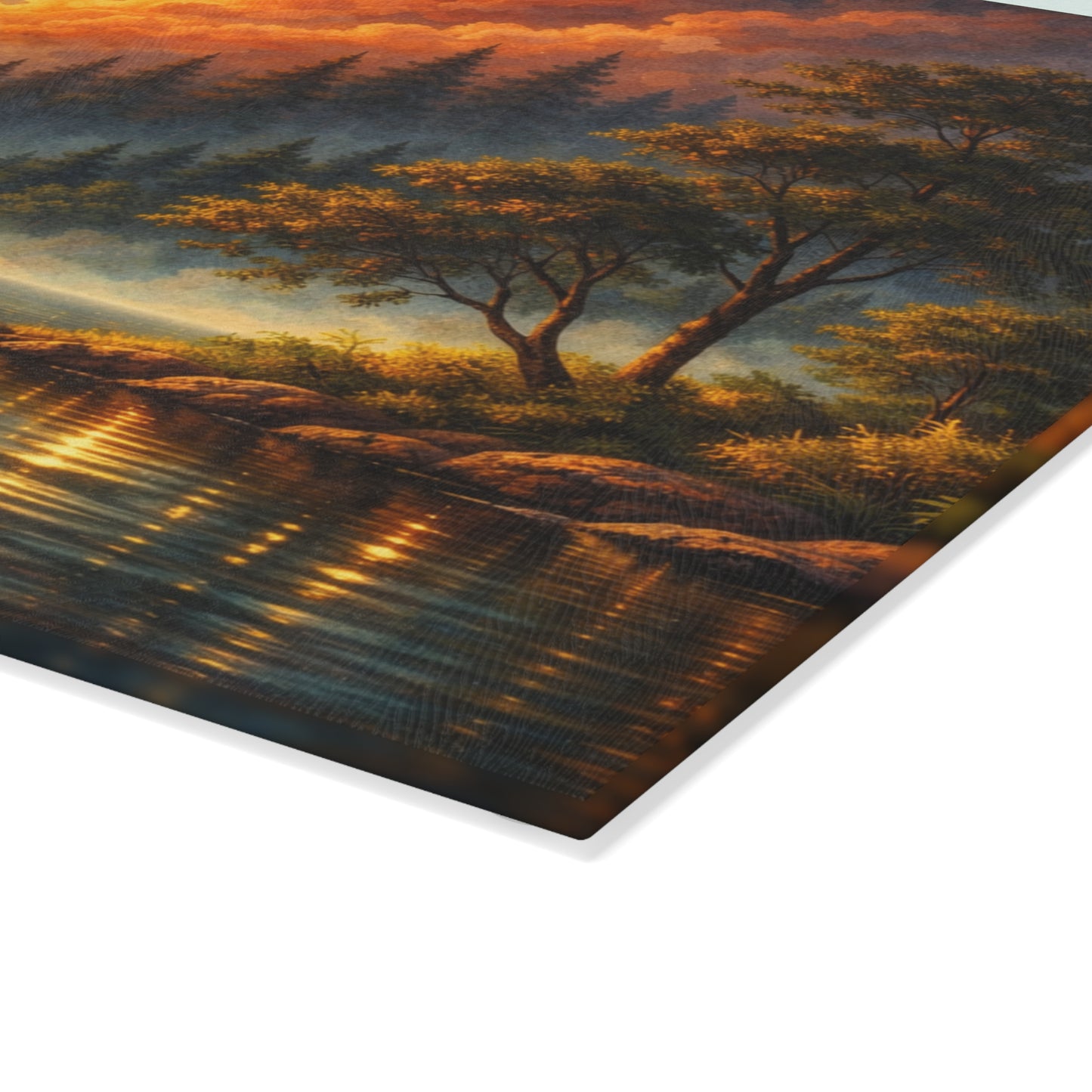 Moonlit Forest Lake Glass Cutting Board – Dramatic Night Landscape Kitchen Art