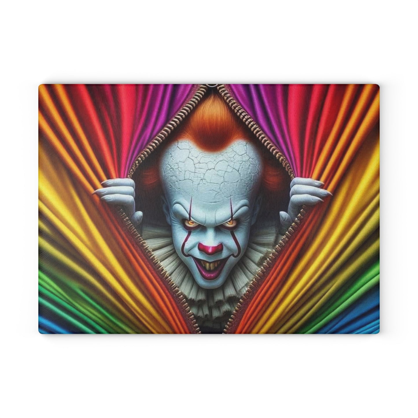 🎪 Rainbow Zipper Clown Cutting Board – A Bold Pop of Chaos for Your Kitchen