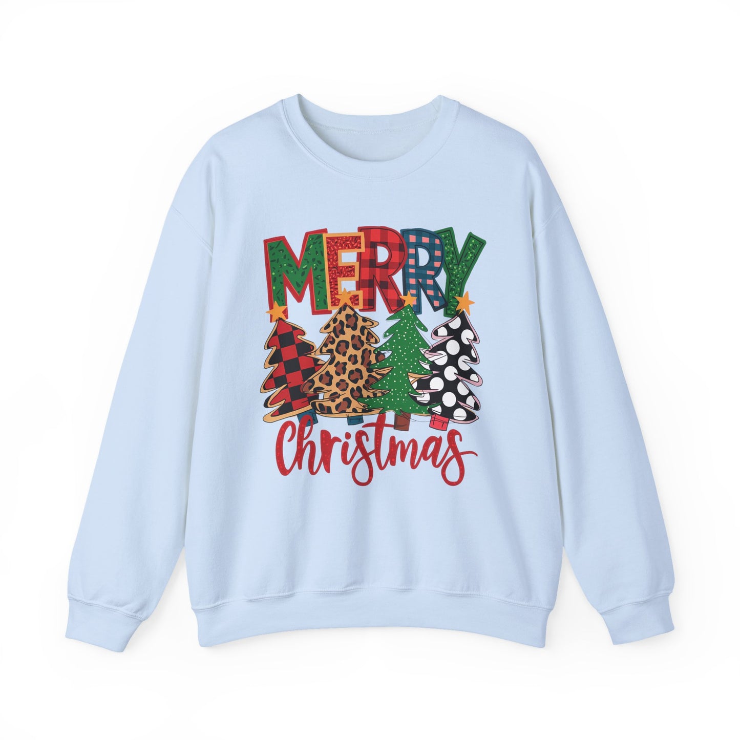 🎄✨ Merry Christmas Trees Sweatshirt – Bold Patterns & Festive Cheer
